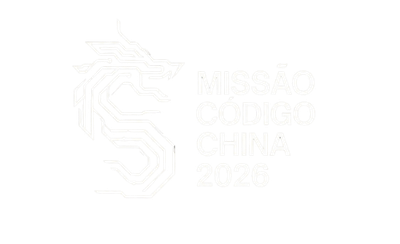 Logo Missão Código China 2026 - Cavalo com design de circuito eletrônico